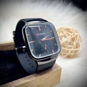 Men's Black Rubber Square Analogue Watch with Plain Strap