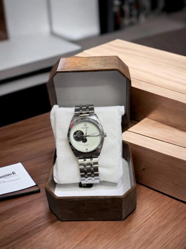 Men's Silver Stainless Steel Analogue Watch with Plain Strap