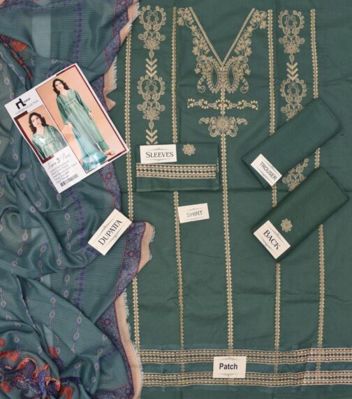 Nishat Eid Edition – Blue & Green Embroidered Lawn 3-Piece Suit (Exclusive at Scentique Style) - Image 3