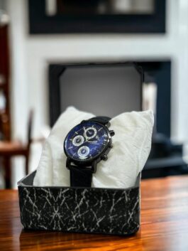 Men’s Black & Blue Leather Analogue Watch – Textured Strap