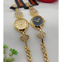 Women’s Golden Stainless Steel Chain Watch – Elegant Black & Gold Dial Options