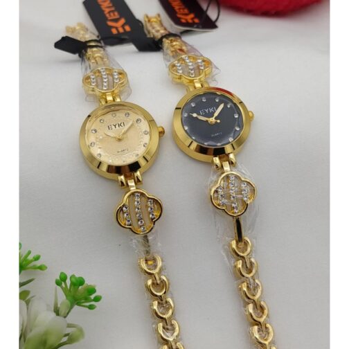 Women’s Golden Stainless Steel Chain Watch – Elegant Black & Gold Dial Options