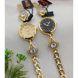 Women’s Golden Stainless Steel Chain Watch – Elegant Black & Gold Dial Options