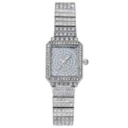 Diamond-Encrusted Square Dial Watch for Women