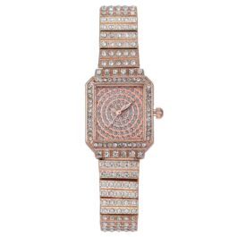 Diamond-Encrusted Square Dial Watch for Women