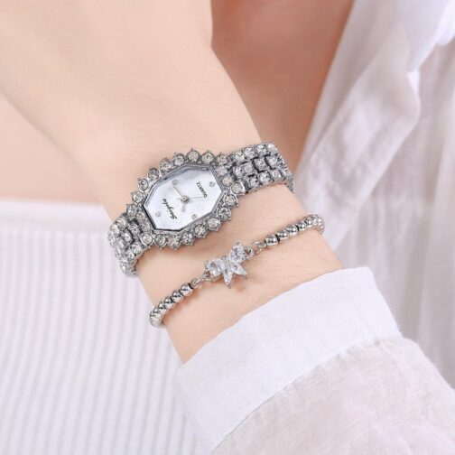 Square Full Diamond Starry Sky Watch for Women – FREE Matching Bracelet - Image 3