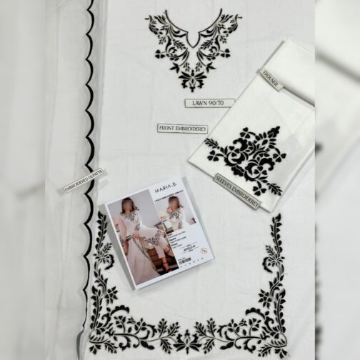 Maria B-Inspired Premium Embroidered Lawn 3-Piece Suit – Off-White (Exclusive by Scentique Style) - Image 3