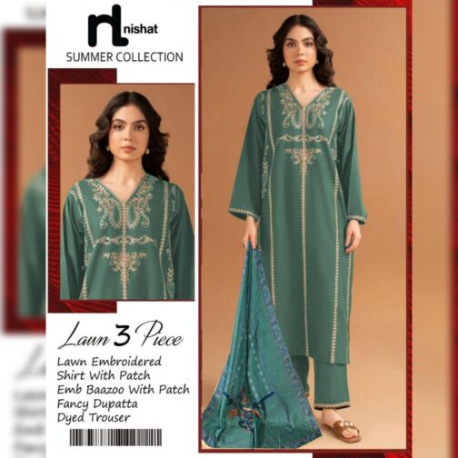 Nishat Eid Edition – Blue & Green Embroidered Lawn 3-Piece Suit (Exclusive at Scentique Style) - Image 4