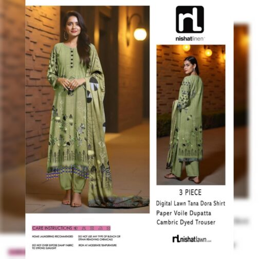 Nishat Eid Lawn 3-Piece Digital Print Suit – Green & Orange (Scentique Style Exclusive) - Image 4