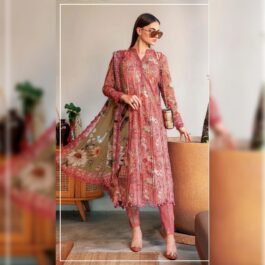 Maria B Inspired 3Pc Lawn Suit – Peach Elegance Unstitched Set by Scentique Style