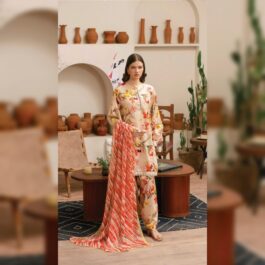Baroque Luxury Lawn – Elegant Off-White 3PC Unstitched Suit