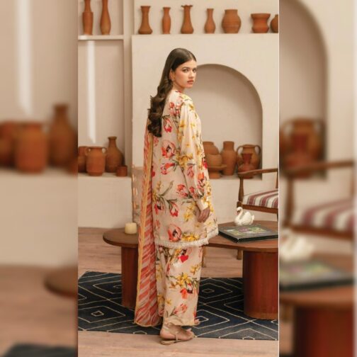 Classy unstitched off-white lawn suit perfect for Eid and brunches