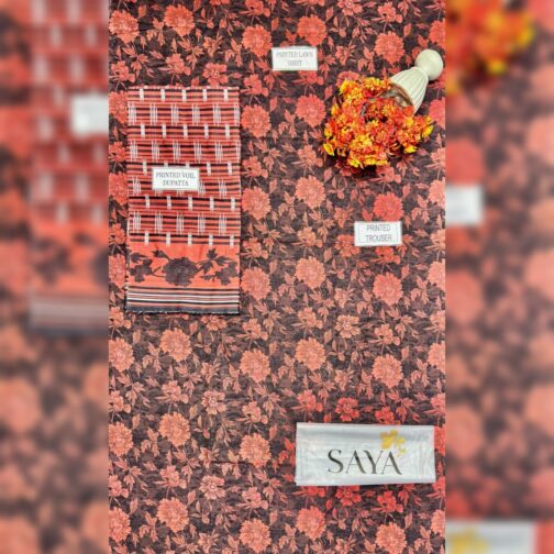 Saya Eid unstitched 3pc lawn dress with printed dupatta and trouser