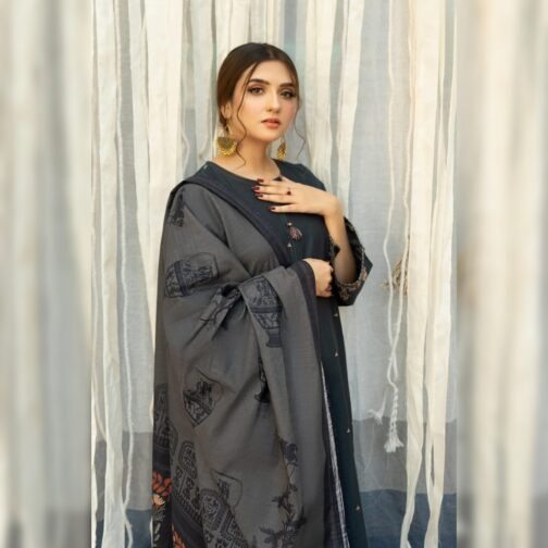 Eid ready black embroidered 3pc Dhanak suit with zari dupatta by Scentique Style