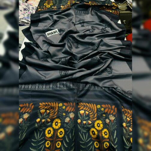 Elegant black embroidered Eid suit in soft breathable Dhanak fabric