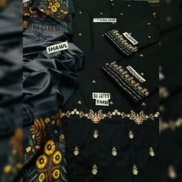 Eid Ready Black Embroidered Dhanak 3Pc Suit – Premium Zari Dupatta