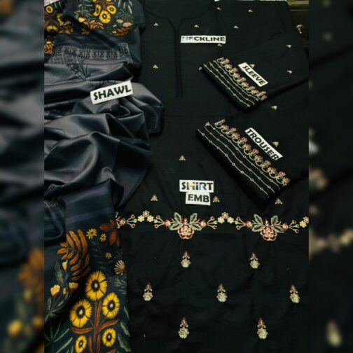 Zari tilla dupatta with black festive Dhanak dress perfect for Eid