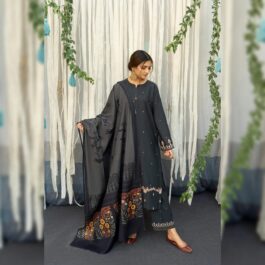 Eid Ready Black Embroidered Dhanak 3Pc Suit – Premium Zari Dupatta